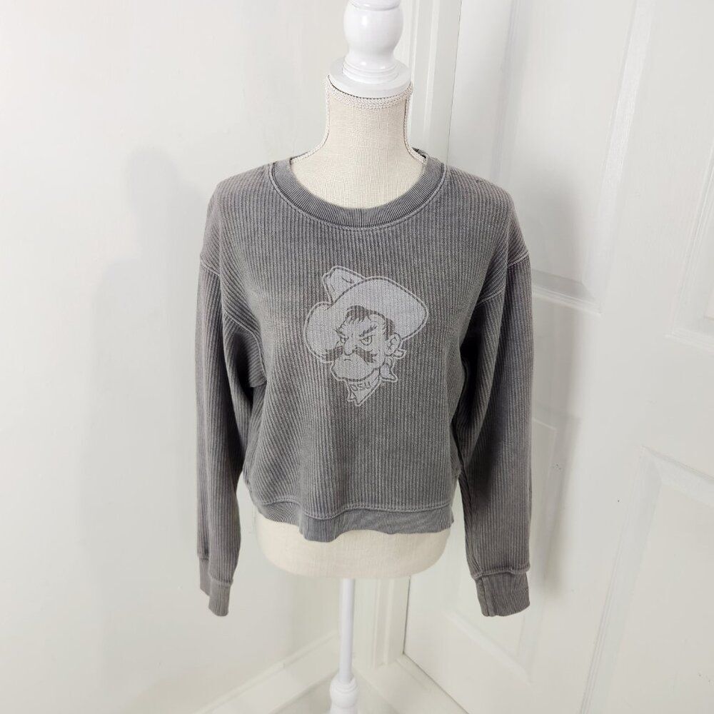 OSU Cowboys Sweatshirt Womens M Gray Ribbed Knit Cropped League Unwind Football - Picture 15 of 15
